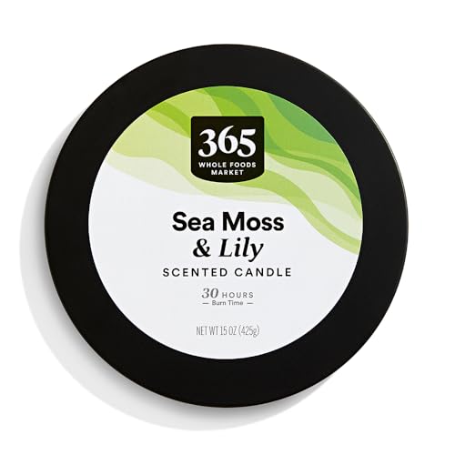365 by Whole Foods Market, 3-Wick Scented Candle, Sea Moss & Lily, 30 Hour Burn Time, 15 Ounce