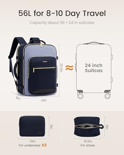 Image of LOVEVOOK 56L Travel Backpack for Women & Men, Airline Approved Carry On Luggage with 3 Packing Cubes, TSA Overnight Bags, Waterproof Personal Item Bag, Weekender Essentials Backpacks fits 17 inch Laptop