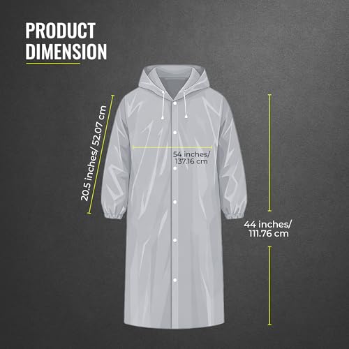 Image of Robustt EVA Reusable Raincoat with Hood (Dark Grey) - Pack of 1 | Elasticated Full Sleeves Outdoor Waterproof Raincoat for Men & Women | Rainwear | Button Closure | Knee Length | Universal Fit