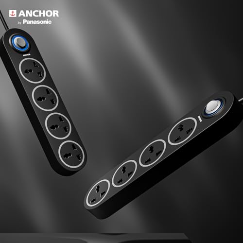 Image of Anchor by Panasonic 4 Universal Socket Extension Board, 6A Spike Guard with 2-Meter Heavy Duty Cord for Home and Office Usage, 4 Way Power Strip with LED Indicator, Matt Finish