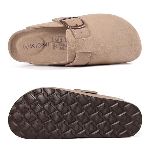 KIDMI Genuine Suede Clogs for Women Memory Foam Cork Footbed Potato Shoes Slip On Leather Mules with Big Buckle