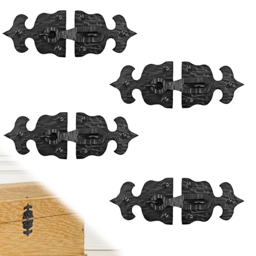 Image of 4 Pack 5.5 Inch Furniture Hasp for Gates - Black - Heavy Duty Decorative Metal Hasps - Handmade Rustic Iron Furniture Hasps for Door, Drawer, Chests, Cupboard and Trunks - The Sonora Series