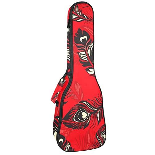 Housse ukulélé concert soprano ténor sac transport rembourré 10mm plumes rouges