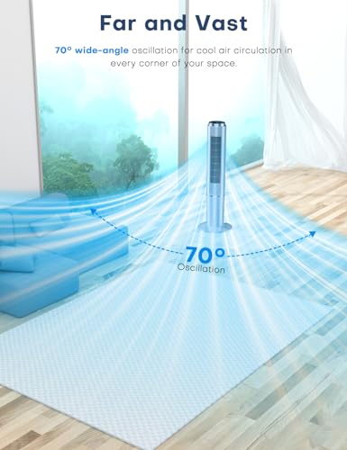 Image of HIFRESH Air Cooler for Home, Mute Operation, 107CM Tower Cooler w /Remote & LED Display, 4 Mode & 3 Speed, 12H Timer, 26 Feet Air Delivery, 4L Water Tank, 4 Ice Packs, 70 Swing Control - Blue