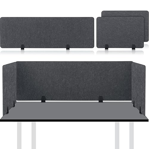Yaomiao 3 Pcs Acoustic Desk Divider Soundproof Desk Privacy Panel Freestanding Desk Partitions Sound Absorbing for Students Office Reduce Noise Visual Distractions (Dark Gray,60 x 16', 24 x 16')