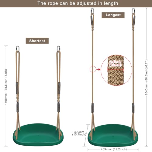 Image of SELEWARE Heavy Duty Swing Seat for Adults Kids Tree Swing with Weather Proof Ropes Swing Set Accessories for Backyard Patio Garden Playground, Height Adjustable Green