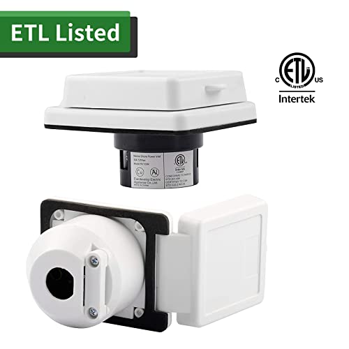 Rvguard 125V 30 Amp Rv Power Inlet, White, Twist Locking, Power Plug With 3 Stainless Steel Pins And Screws #TOP1