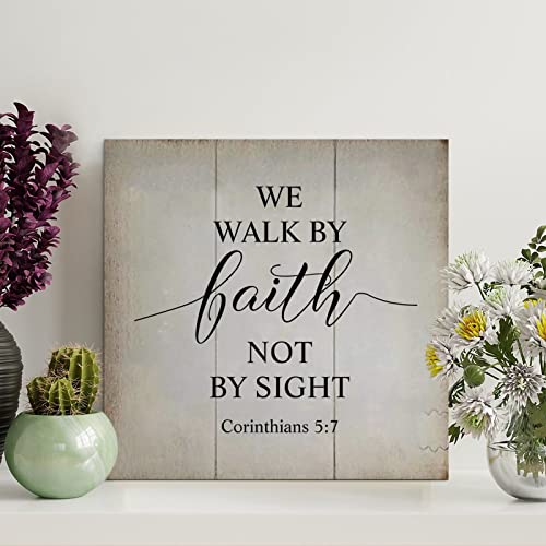 Panneau bois We Walk by Faith Not by Sight cadeau idéal pendaison de crémaillère et mariage