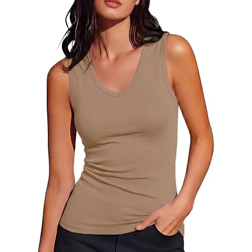 Totatuit Women Wide Strap V Neck Tank Tops Ribbed Camisole Basic Shirts
