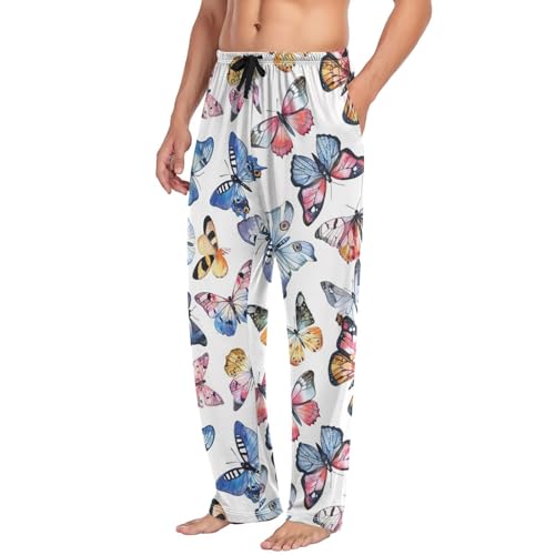 Mens Pajama Pants Colorful Butterflies Animals Soft Lounge Sleep Pj Bottoms with Drawstring Pockets4
