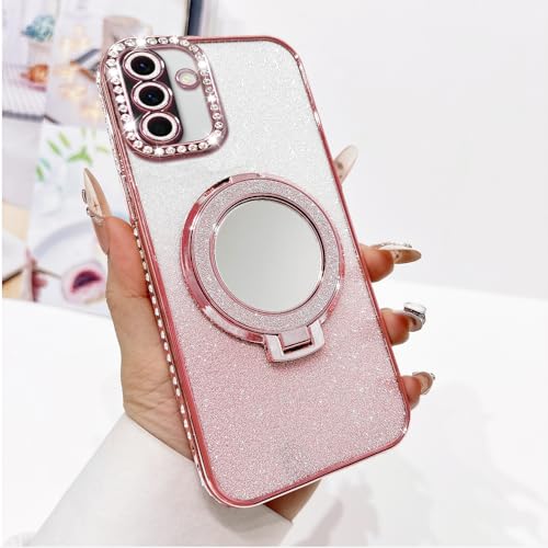 Étui magnétique Samsung A17 rose avec protection d'objectif photo diamant pour femme