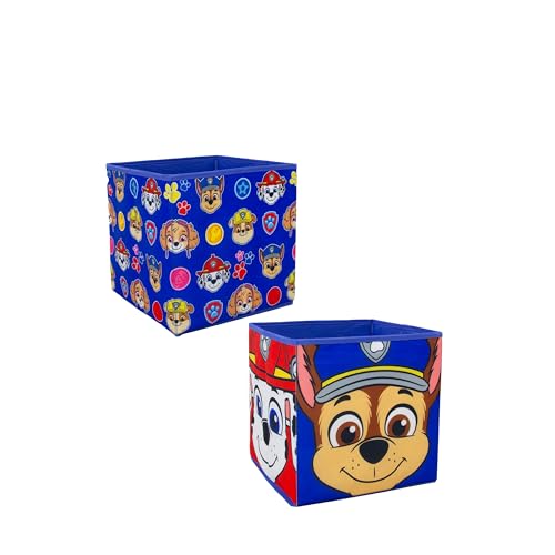 Paw Patrol Officially Licensed Storage Boxes | 2 pack Foldable Storage Cubes Faces Design with Chase and Marshall | Perfect For Organising Children's Room, Kids Playroom, 30 x 30cm