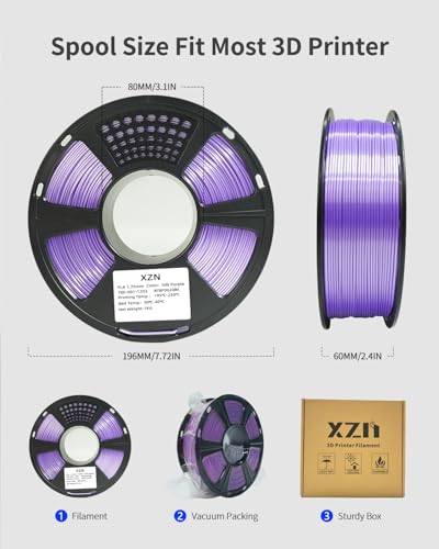 Image of Silk PLA Filament 1.75mm, Metallic Shiny Purple 3D Printer Filament, 1kg Spool (2.2lbs), Dimensional Accuracy + /- 0.02 mm, Vacuum Packaging