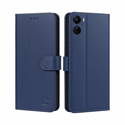 Image of AIBEX Shock Proof Flip Compatible for Vivo Y56 5G / Vivo T2x 5G / Vivo Y16 4G Flip Cover Leather Finish | Inside TPU with Card Pockets | Wallet Stand | Complete Protection Flip Case - Blue