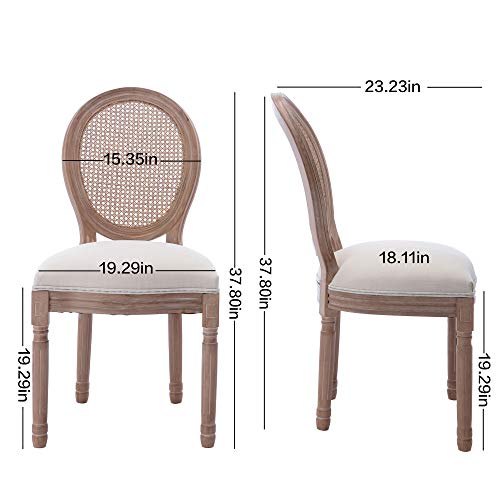 Nrizc Farmhouse Fabric Dining Room Chairs Set Of 4, French Chairs With Round Back, Rattan Dining Chair, Oval Side Chairs For Dining Room/Living Room/Kitchen/Restaurant #TOP2
