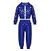 Girls Sequins Jackets Set 2 Piece Breathable Zip up Glitter Cropped Coats Pants Outfits Ribbed Cuffs (Blue, 7-8 Years)