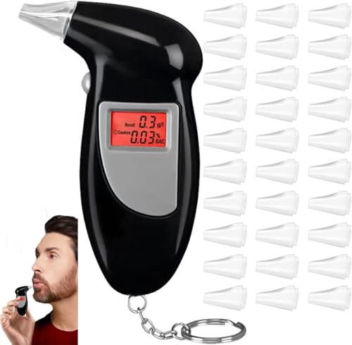 Cablelera Ethylotest, Ethylotest Professionnel avec Affichage Numérique LCD, Précision de Qualité, Portable Testeur d'alcool ave 30 Embouchures, Alcootest Personnel pour Usage Domestique et