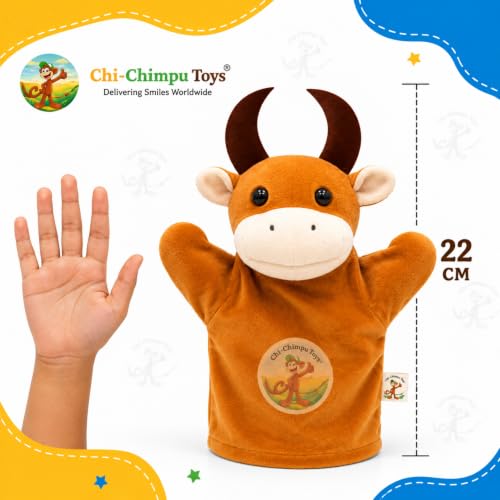 Image of Ox Hand Puppet for Kids | Soft Plush Animal Puppet | Storytelling, Role Play, Preschool Learning Toy | Interactive Educational Puppet for Boys & Girls