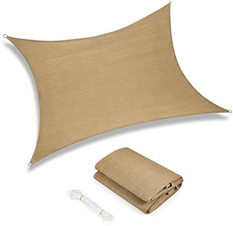 Sunkorto 10' x 13' Rectangle Sun Sail Shade, UV Block Sun Shade Sail with PE Rope for Outdoor Patio, Backyard, Garden Sand