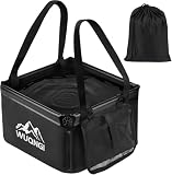 WUQNGI Faltbare Spülschüssel Camping, 15L Groß Faltschüssel Camping mit Extra Staufach und Aufbewahrungstasche, Outdoor Waschschüssel Faltbar für Spülen, Spülwanne, Angeln, Getränkekühler (Schwarz)