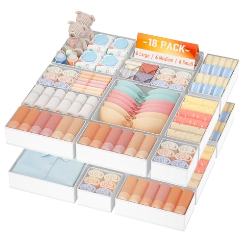 DIMJ Drawer Organizer Clothes Storage - 18 Pack Baby Dresser Orga...