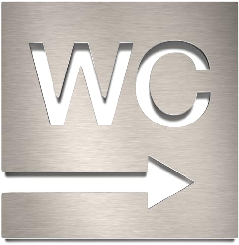 Edelstahl WC-Schild - selbstklebend & pflegeleicht - Design Toiletten-Schild mit Pfeil rechts W-02-E