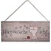 Produktbild linoows Blechschild, Reklameschild, Hier Wache Ich Katze, Lustiges Wandschild 13x31 cm