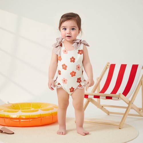 Toddler Kids Girl One Piece Swimsuit Floral Sleeveless Backless Swimwear Bowknot Ruffled Bathing Suit Beachwear2