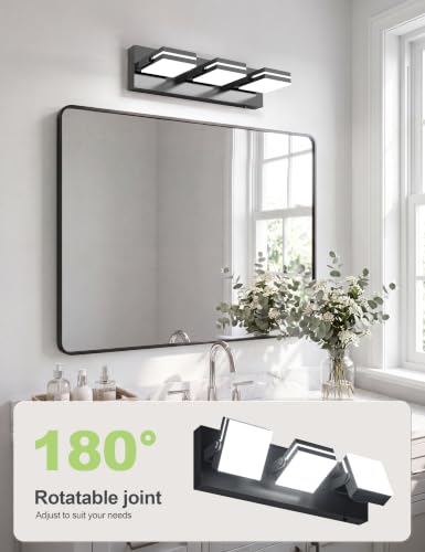Image of VOLISUN 3 Light Bathroom Vanity Light, 24 inch Dimmable Bathroom Light Fixtures Over Mirror, 5 Color Temperatures, 180Rotatable Head, Black LED Vanity Lights for Bathrooms-ETL Certificated