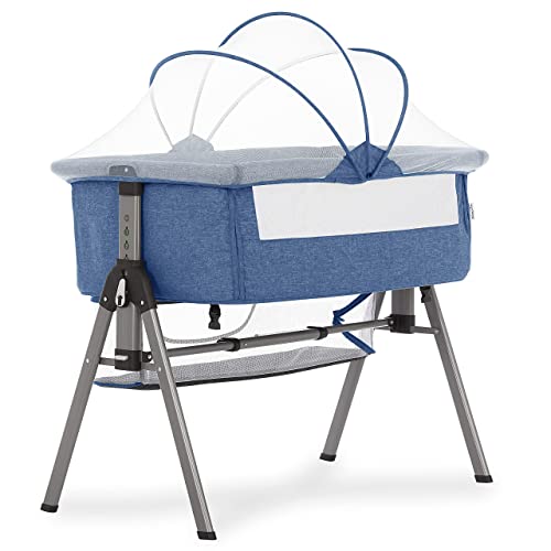 Dream On Me Lotus Bassinet And Bedside Sleeper In Blue, Lightweight And Portable Baby Bassinet, Adjustable Height Position, Easy To Fold And Carry Travel Bassinet- Carry Bag Included #TOP9