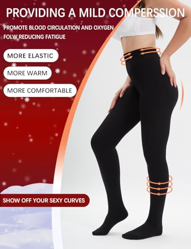 Fleece Lined Tights for Women, 120D Black Winter Opaque Warm Tights With Control Top2