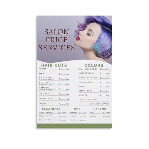 Hair Salon Price Guide Poster, Beauty Service Menu with Clear Chart, Canvas Wall Art for Decor in Living Room, Kitchen, and Clinic(Unframed,08x12inch(20x30cm))