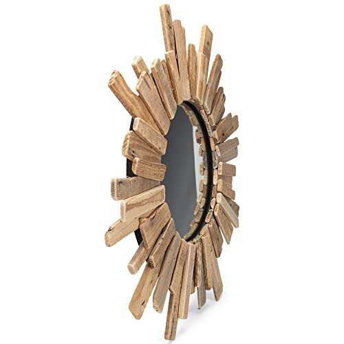 DEMDACO Handcrafted Circular Driftwood 23 x 23 Inch Natural Brown Wood and Glass Wall Mounted Mirror - Image 5