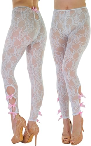 Image of ToBeInStyle Women's Single Floral Lace Fishnet Tights Footless & Stirrup Design