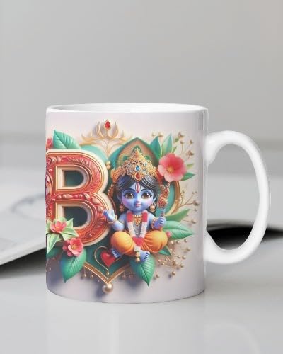 Vaishali PrintCraft Lord Krishna Theme Font Printed 11oz Ceramic Coffee Mug || Gift for Your Loved Ones on Anniversary || Birthday Gifts || Durable Premium Ceramic Cups (325ml) (B)
