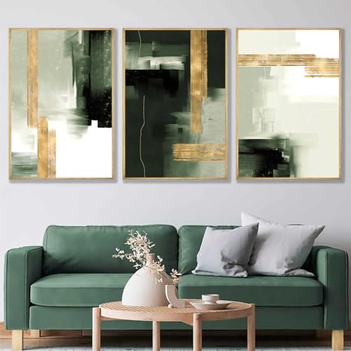 Green Gold Abstract Painting Green White and Gold Wall Art