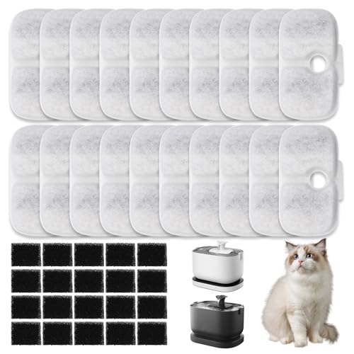 40 Pièces Filtre Fontaine Eau Chat pour Dockstream Fontaine à Eau pour Chat PLWF105, PLWF115, PLWF005, Filtres de Remplacement inclure 20 Cartouches...