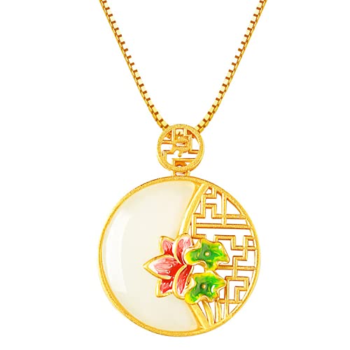Collier pendentif lotus en calcédoine naturelle rétro pour femme