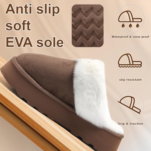 Guyarns Platform Slippers for Women,Fuzzy Rhinestone Womens Slippers Indoor and Outdoor Soft Memory Foam Slippers Fur Fleece Lined Anti-Slip House Shoes(Brown 38/39)4
