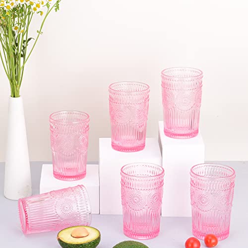 Glass Smile 6 Pack Romantic Water Glasses-12 Oz Pink Vintage Drinking Glasses Tumblers For Whisky, Beer, Juice, Beverages, Cocktail #TOP7