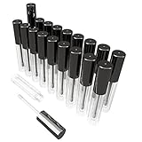 Interactivia 20 Pack of 3ml Empty Lip Gloss Containers | Clear Body & Black Lid | Brush Tip Applicator Wand for DIY Cosmetics Reusable and Refillable | Filling Tool Included
