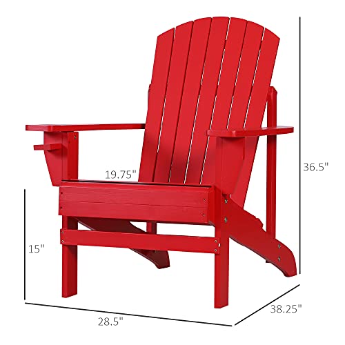 Outsunny Wooden Adirondack Chair, Outdoor Patio Lawn Chair With Cup Holder, Weather Resistant Lawn Furniture, Classic Lounge For Deck, Garden, Backyard, Fire Pit, Red #TOP2