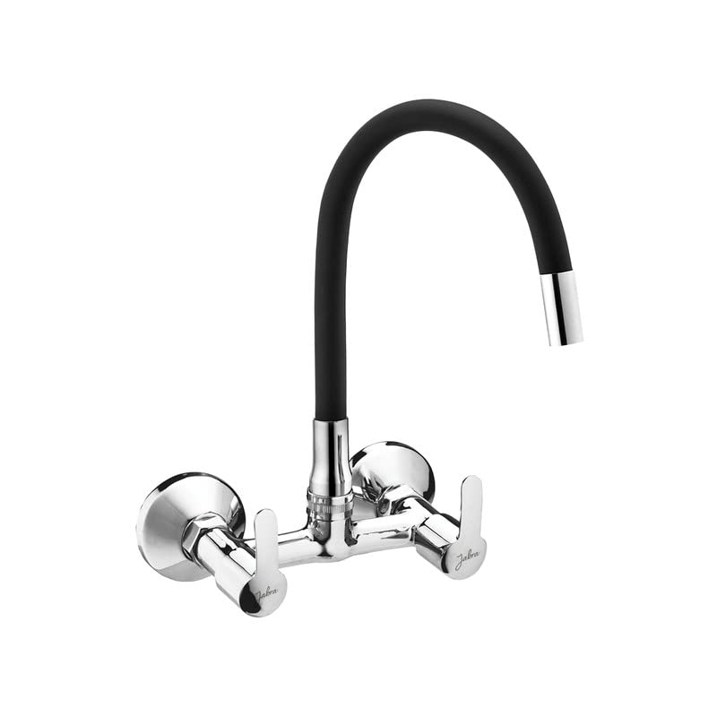 JABRA Aqua Sink Mixer Tap Faucet Hot and Cold with Flexible Silicone Swivel Spout Wall Mounted for Kitchen (Matt Black Colour & Chrome) (Single Flow)