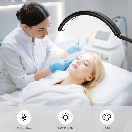 Image of Half Moon LED Floor Light - Professional Shadow-Free, Dimmable Lamp | for Lash Techs, Estheticians & Tattoo Artists | Eyelash Extensions, Nail Art, Home & Office (Charcoal Black)
