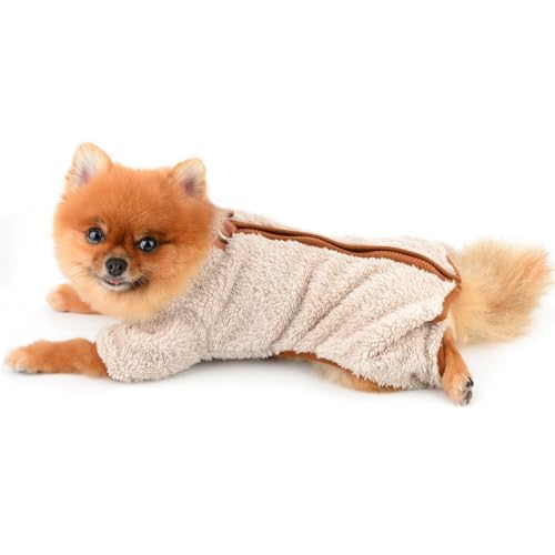 SMALLLEE_LUCKY_STORE Plüsch-Fleece-Hundemantel für kleine Hunde mit doppeltem D-Ring-Reißverschluss auf der Rückseite, Haustier-Overall, Welpen-Pyjama, Winter, Herbst, Pyjama, Chihuahua, Yorkie