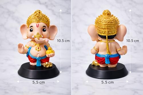 Image of Ganesh Idol for Car Dashboard, Cute Lord Ganesha Murti for Home Decor, Office Table, Dashboard Decoration, Spiritual Gift, Resin Figurine | Car Dashboard & Home Decor, Premium Ganpati Murti, Gold Finish, Small Lord Ganesha Statue