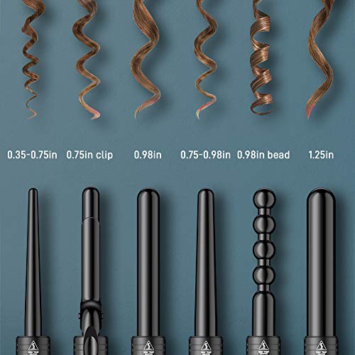 ELEHOT Curling Iron Curing Wand Set 6 in 1 Interchangeable Ceramic Tourmaline Hair Barrels and Temperature Display & Heat Settings with Protective Glove (Black) - Thumbnail 3