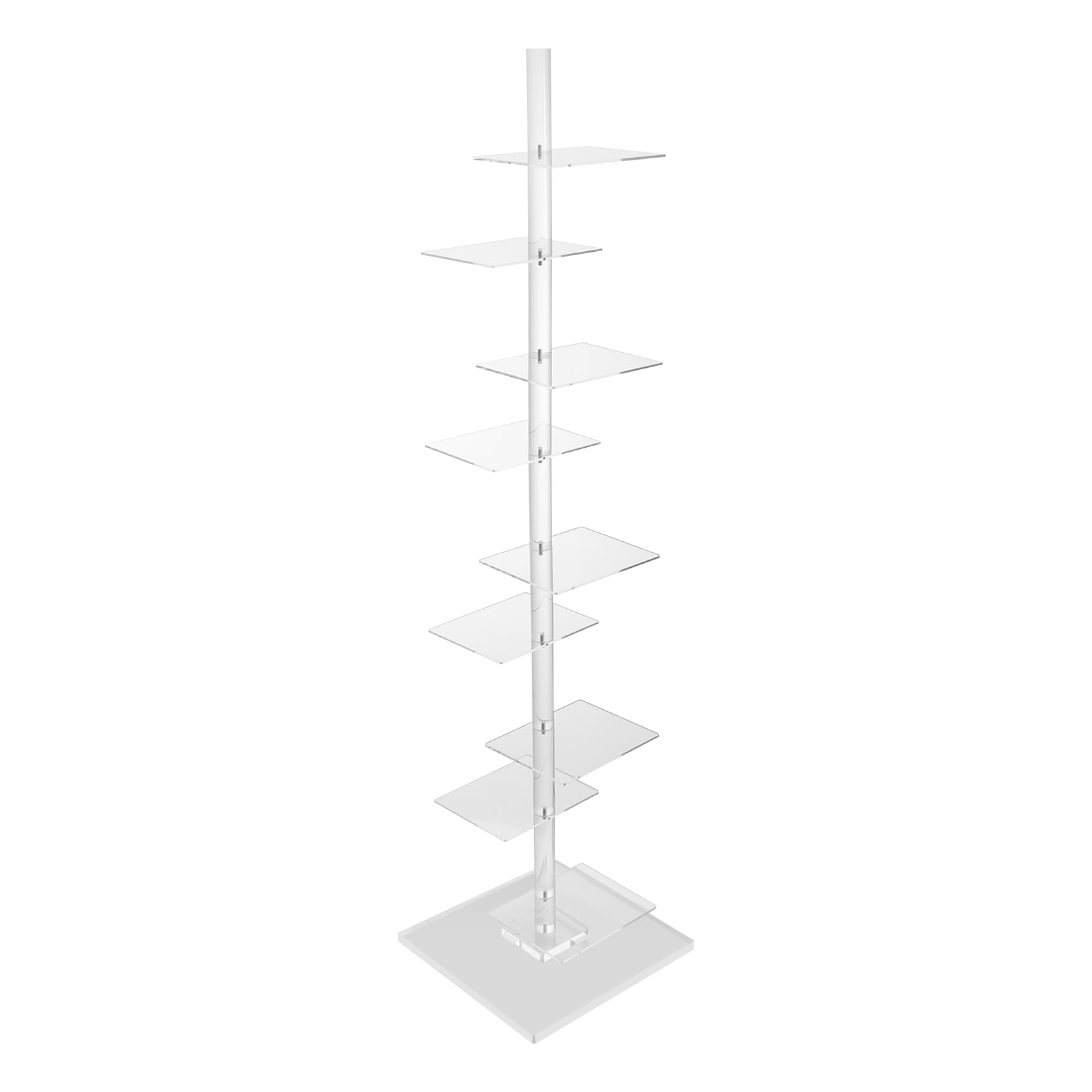 Estantería de pie de acrílico transparente, de 9 pisos, ajustable, vertical, transparente, estrecha, para sala de estar, dormitorio, oficina, hogares