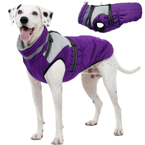 Kuoser Dog Coat, 2 in 1 Dog Jacket Harness Built in, Winter