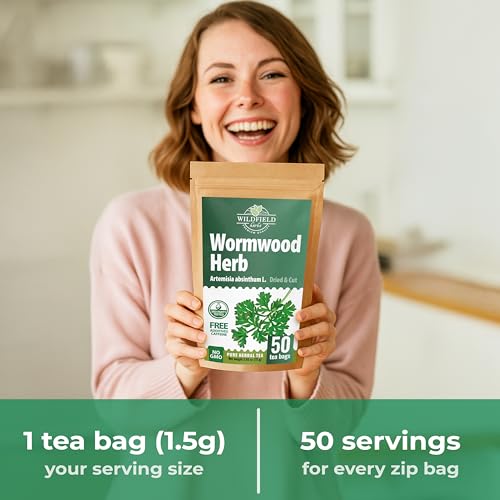 Image of 50 Bags Wormwood Herbal Tea (Artemisia Absinthum L.) - 50 Tea Bags 1.5g Absinthe Wormwood Herb